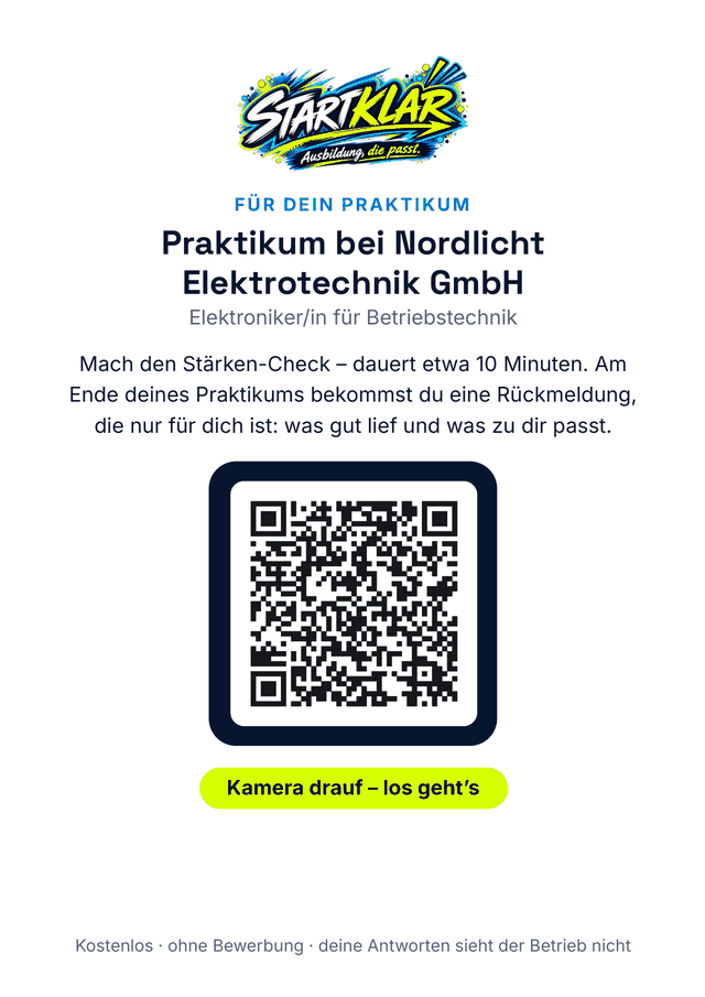 Praktikumskarte mit QR-Code zum Ausdrucken, Beispieldaten